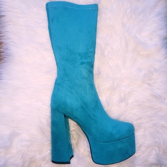 BLUE SUEDE PLATFORM BOOTS - Picture 2 of 13